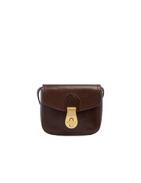 Borsa a tracolla piccola in pelle con patta The Bridge Mia – Moka/Oro - foto 1