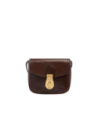 Borsa a tracolla piccola in pelle con patta The Bridge Mia – Moka/Oro