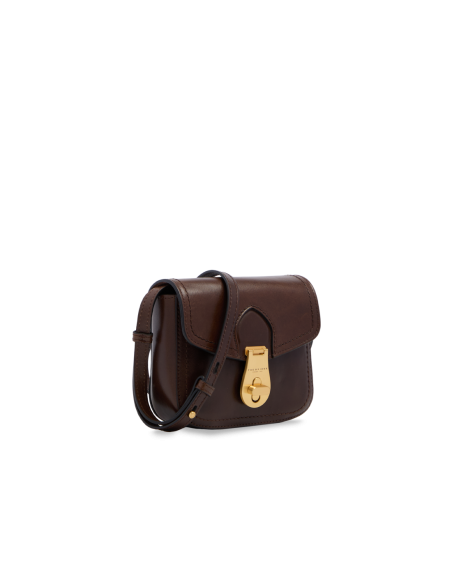 Borsa a tracolla piccola in pelle con patta The Bridge Mia – Moka/Oro - foto 2
