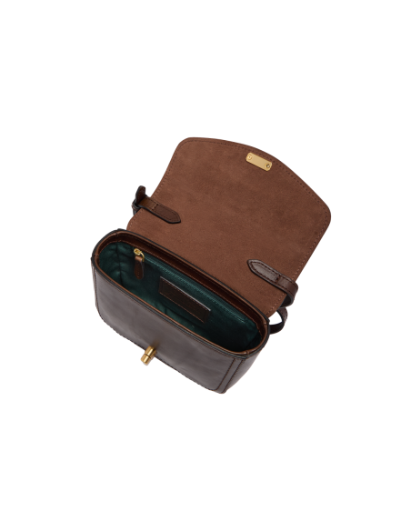 Borsa a tracolla piccola in pelle con patta The Bridge Mia – Moka/Oro - foto 4