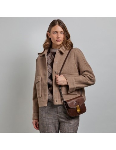 Borsa a tracolla piccola in pelle con patta The Bridge Mia – Moka/Oro - foto 5