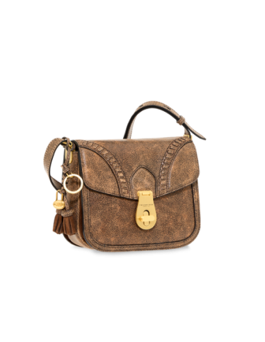 Borsa a tracolla in pelle cracklé The Bridge Mia Wow – Moka/Oro - foto 2