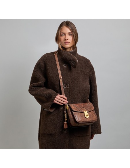 Borsa a tracolla in pelle cracklé The Bridge Mia Wow – Moka/Oro - foto 5