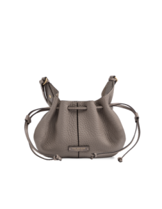 Borsa a tracolla con coulisse in pelle martellata The Bridge Martina – Greige/Oro - foto 1