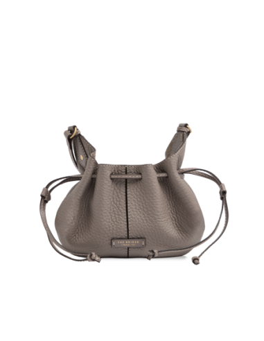 Borsa a tracolla con coulisse in pelle martellata The Bridge Martina – Greige/Oro - foto 1