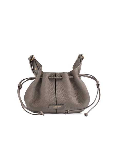 Borsa a tracolla con coulisse in pelle martellata The Bridge Martina – Greige/Oro - foto 1
