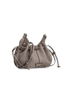 Borsa a tracolla con coulisse in pelle martellata The Bridge Martina – Greige/Oro - foto 1 2
