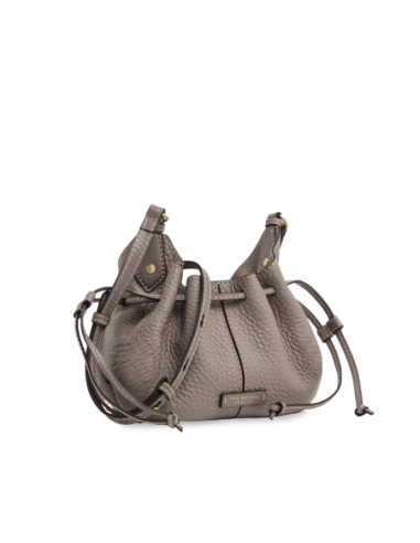 Borsa a tracolla con coulisse in pelle martellata The Bridge Martina – Greige/Oro - foto 2