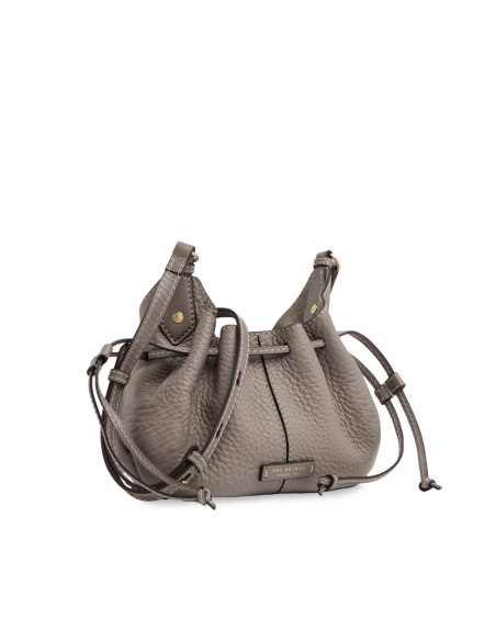 Borsa a tracolla con coulisse in pelle martellata The Bridge Martina – Greige/Oro - foto 2