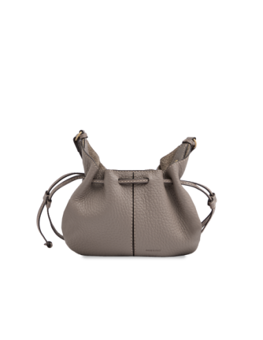 Borsa a tracolla con coulisse in pelle martellata The Bridge Martina – Greige/Oro - foto 3