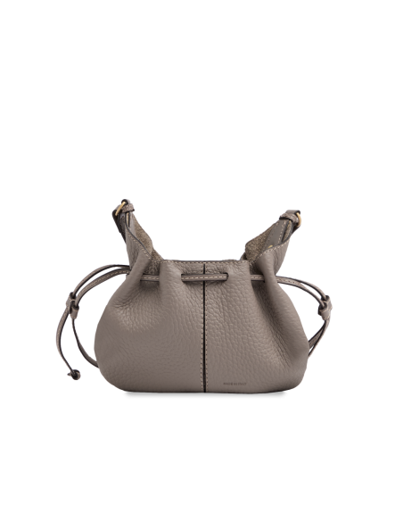 Borsa a tracolla con coulisse in pelle martellata The Bridge Martina – Greige/Oro - foto 3