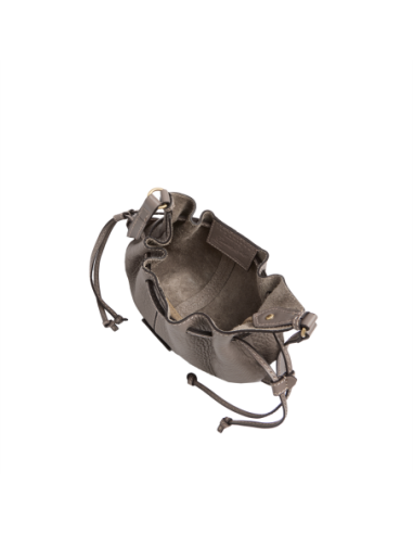 Borsa a tracolla con coulisse in pelle martellata The Bridge Martina – Greige/Oro - foto 4