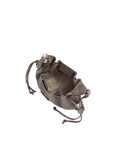 Borsa a tracolla con coulisse in pelle martellata The Bridge Martina – Greige/Oro - foto 4
