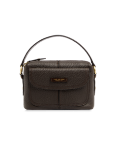 Camera case a tracolla in pelle martellata con manigliotto The Bridge Martina – Moka/Oro - foto 1