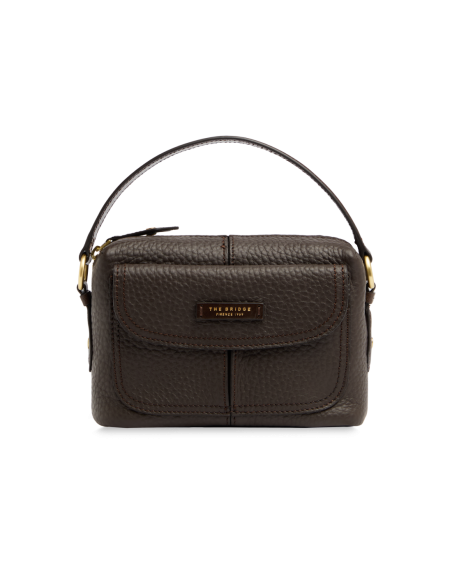 Camera case a tracolla in pelle martellata con manigliotto The Bridge Martina – Moka/Oro - foto 1
