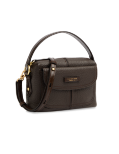 Camera case a tracolla in pelle martellata con manigliotto The Bridge Martina – Moka/Oro - foto 1 2