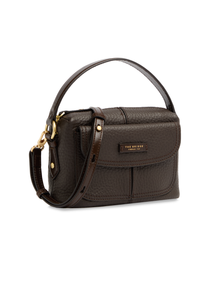 Camera case a tracolla in pelle martellata con manigliotto The Bridge Martina – Moka/Oro - foto 2