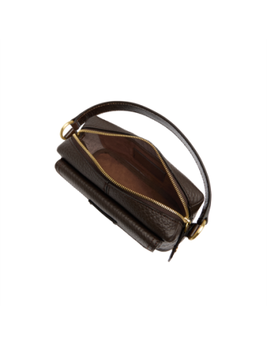 Camera case a tracolla in pelle martellata con manigliotto The Bridge Martina – Moka/Oro - foto 4