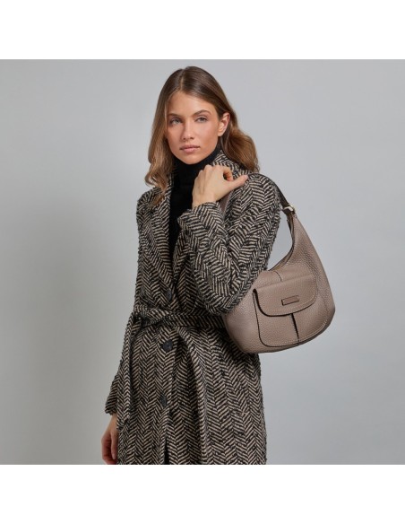 Borsa hobo morbida in pelle martellata The Bridge Martina – Greige/Oro - foto 5