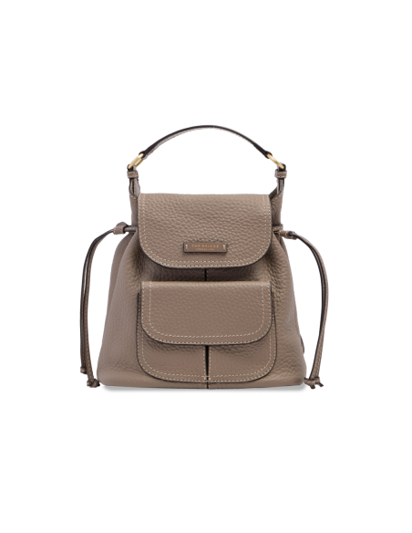 Zaino donna in pelle martellata con coulisse The Bridge Martina – Greige/Oro - foto 1