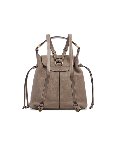 Zaino donna in pelle martellata con coulisse The Bridge Martina – Greige/Oro - foto 3
