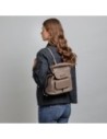 Zaino donna in pelle martellata con coulisse The Bridge Martina – Greige/Oro