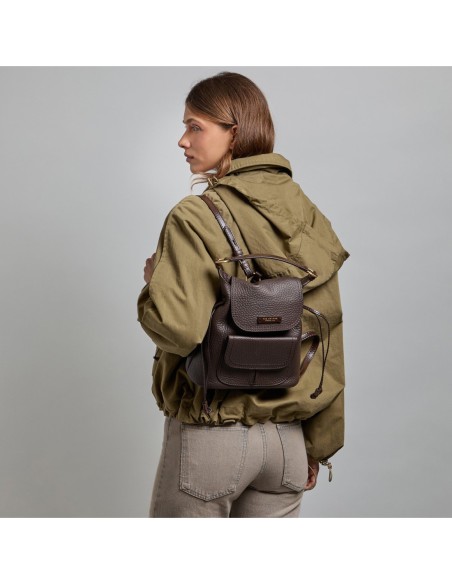 Zaino donna in pelle martellata con coulisse The Bridge Martina – Moka/Oro - foto 5