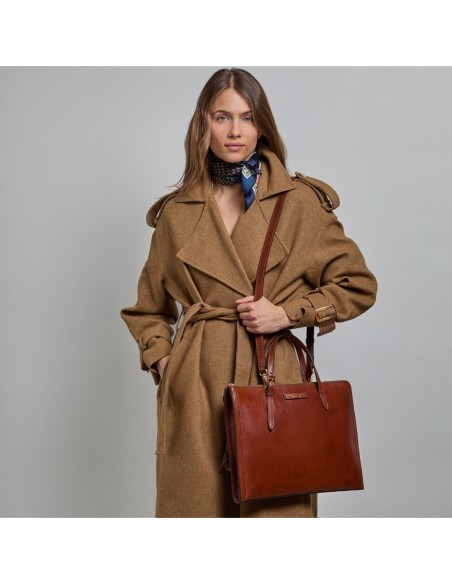 Borsa porta pc donna in pelle The Bridge Monica – Marrone/Oro - foto 6
