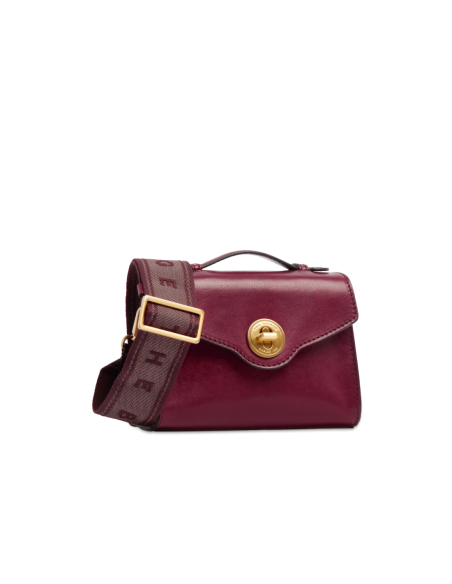 Borsa a tracolla in pelle con chiusura gioiello The Bridge Irene – Barolo/Oro - foto 3