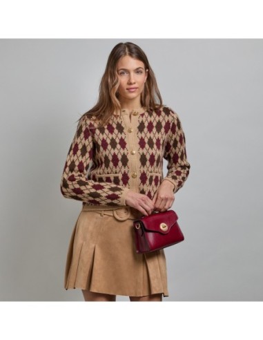 Borsa a tracolla in pelle con chiusura gioiello The Bridge Irene – Barolo/Oro - foto 7