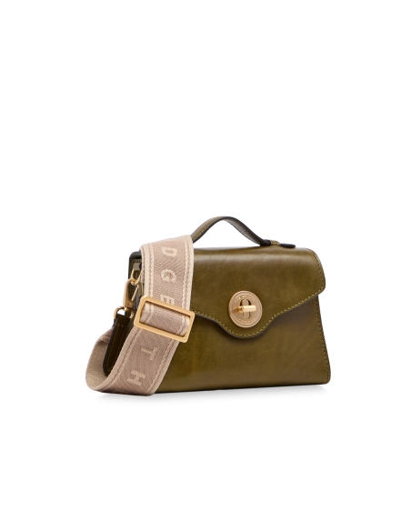 Borsa a tracolla in pelle con chiusura gioiello The Bridge Irene – Felce/Oro - foto 3
