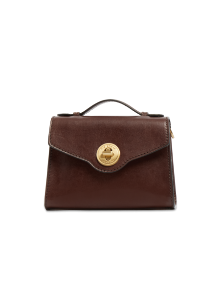 Borsa a tracolla in pelle con chiusura gioiello The Bridge Irene – Moka/Oro - foto 1