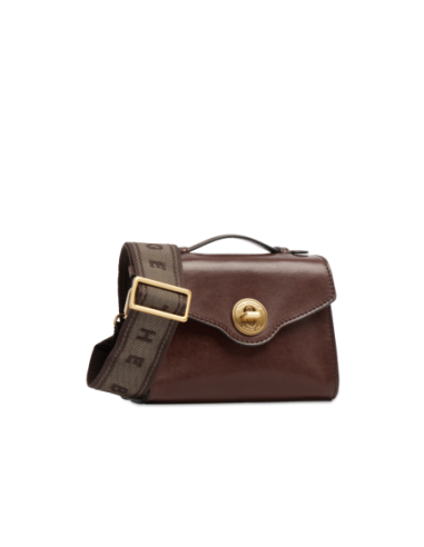 Borsa a tracolla in pelle con chiusura gioiello The Bridge Irene – Moka/Oro - foto 3