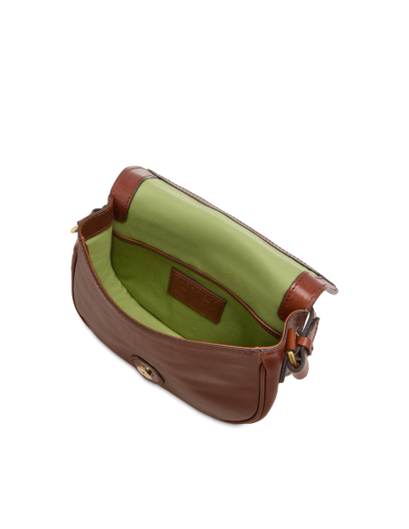 Borsa a tracolla in pelle con patta e fibbia The Bridge Isadora – Marrone/Oro - foto 4