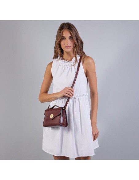 Borsa a tracolla in pelle con chiusura gioiello The Bridge Irene – Marrone/Oro - foto 7