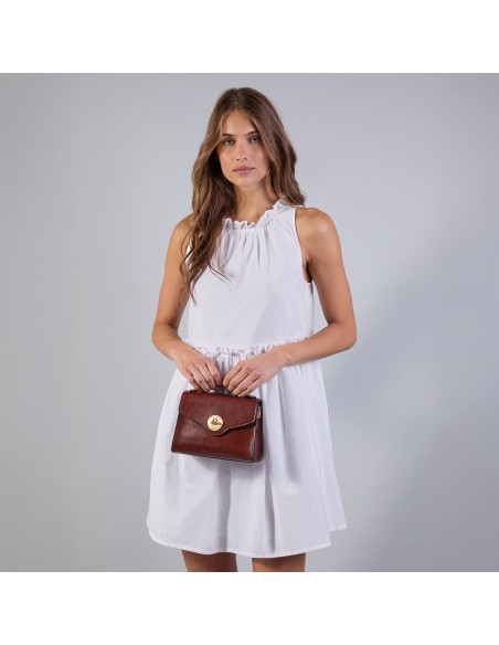 Borsa a tracolla in pelle con chiusura gioiello The Bridge Irene – Marrone/Oro - foto 8