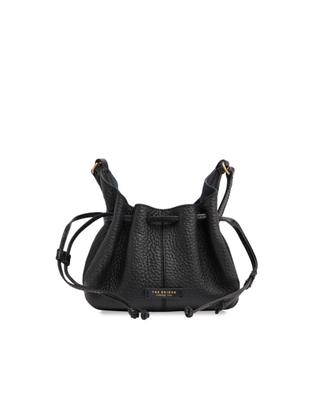 Borsa a tracolla con coulisse in pelle martellata The Bridge Martina – Nero/Oro - foto 1
