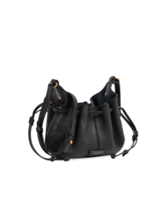 Borsa a tracolla con coulisse in pelle martellata The Bridge Martina – Nero/Oro - foto 1 2