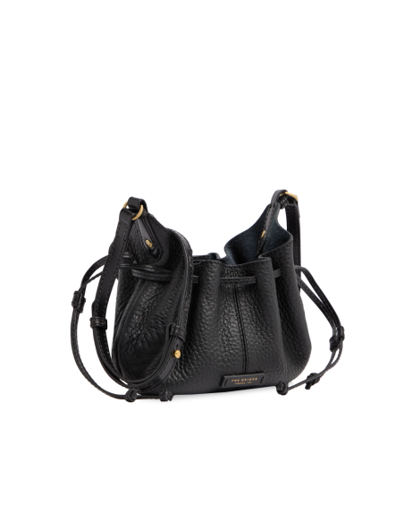 Borsa a tracolla con coulisse in pelle martellata The Bridge Martina – Nero/Oro - foto 2