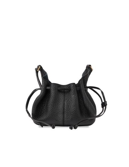 Borsa a tracolla con coulisse in pelle martellata The Bridge Martina – Nero/Oro - foto 3