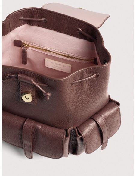 Zaino in pelle con grana Coccinelle Mavery Pocket Medium – Berry - foto 4