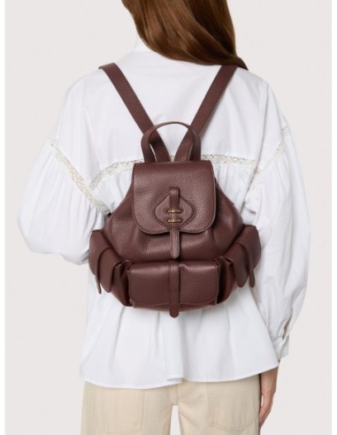 Zaino in pelle con grana Coccinelle Mavery Pocket Medium – Berry - foto 6
