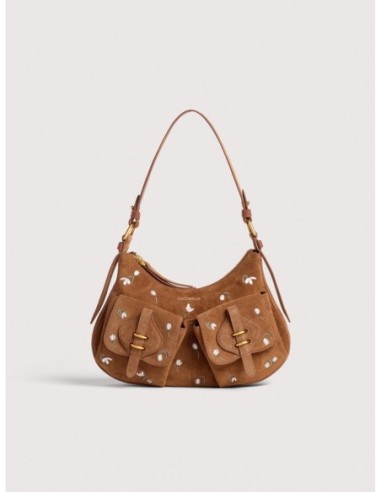 Borsa a spalla in camoscio ricamato Coccinelle Mavery Pocket – Cognac - foto 1