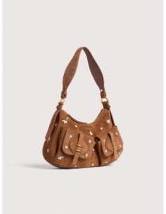 Borsa a spalla in camoscio ricamato Coccinelle Mavery Pocket – Cognac - foto 1 2