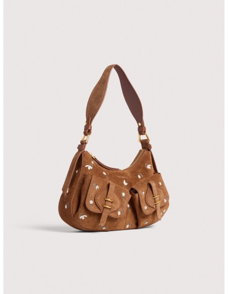 Borsa a spalla in camoscio ricamato Coccinelle Mavery Pocket – Cognac - foto 2
