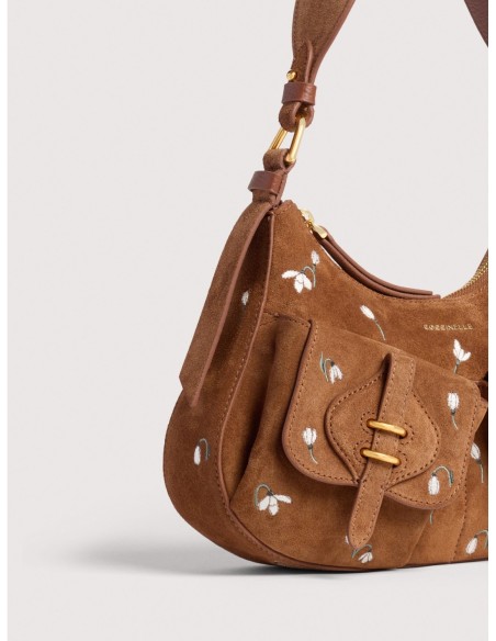 Borsa a spalla in camoscio ricamato Coccinelle Mavery Pocket – Cognac - foto 4