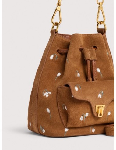 Borsa secchiello in camoscio ricamato Coccinelle Beat Generation Small – Cognac - foto 4
