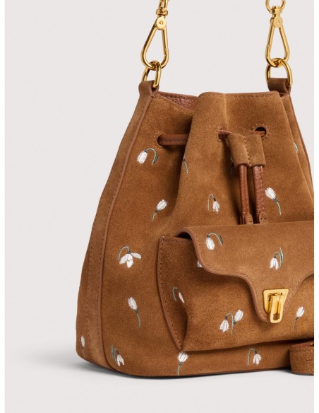 Borsa secchiello in camoscio ricamato Coccinelle Beat Generation Small – Cognac - foto 4