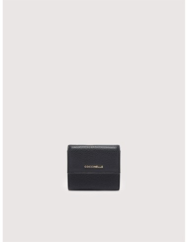 Mini portafoglio con patta in pelle con grana Coccinelle Metallic Small – Noir - foto 1