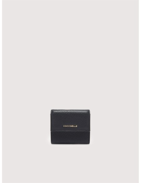Mini portafoglio con patta in pelle con grana Coccinelle Metallic Small – Noir - foto 1